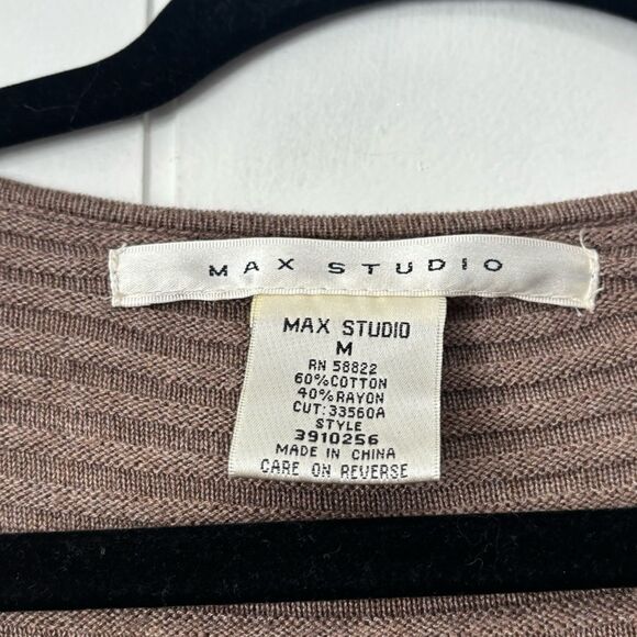 Y2K Max Studio Brown Ribbed V-Neck Sweater Dress Medium - Picture 2 of 4